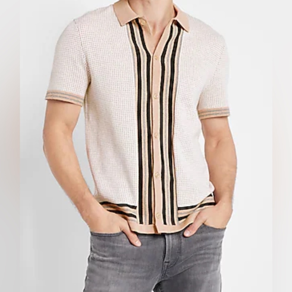 Express birdseye print short sleeve polo sweater